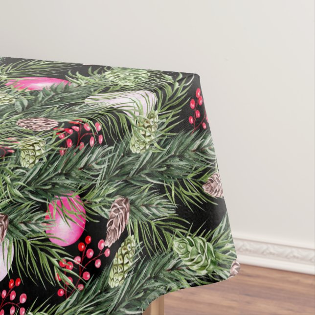 Christmas Holidays Chic Watercolor Floral Pattern Tablecloth (In Situ)