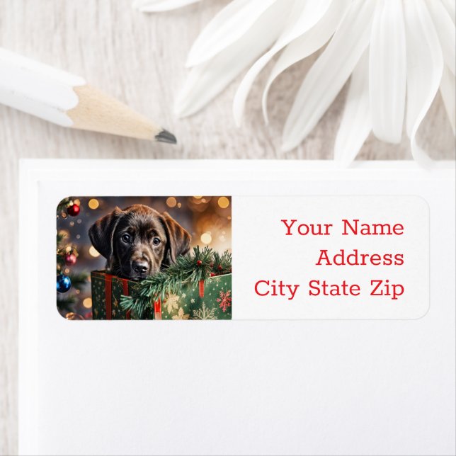 Christmas Holidays Chocolate Lab Puppy Return Address Label (Insitu)