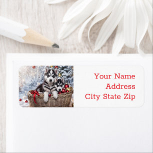 Christmas Holidays Cute Husky Puppy Return Address Label