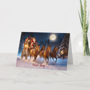 Christmas Holidays Cute Santa and Stagecoach Card