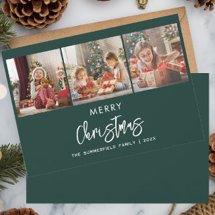 Christmas Holidays Family 3 Photos Script Holiday Card