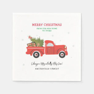 Christmas Holidays Family Name Red Truck Paper Napkin