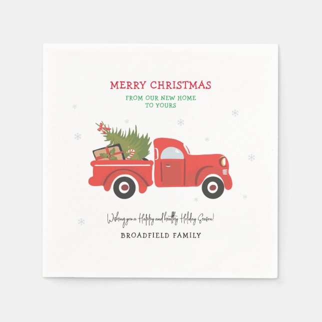 Christmas Holidays Family Name Red Truck Paper Napkin (Front)
