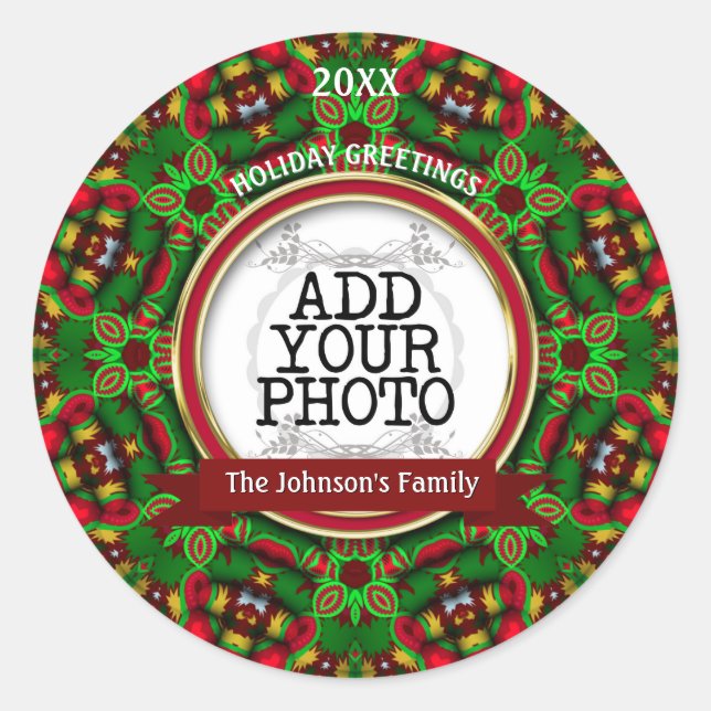 Christmas Holidays Family Photo Momento Classic Round Sticker (Front)