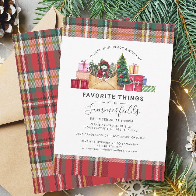 Christmas Holidays Favourite Things Modern Invitation (Elegant Plaid Christmas Preppy Favorite Things Invitation)