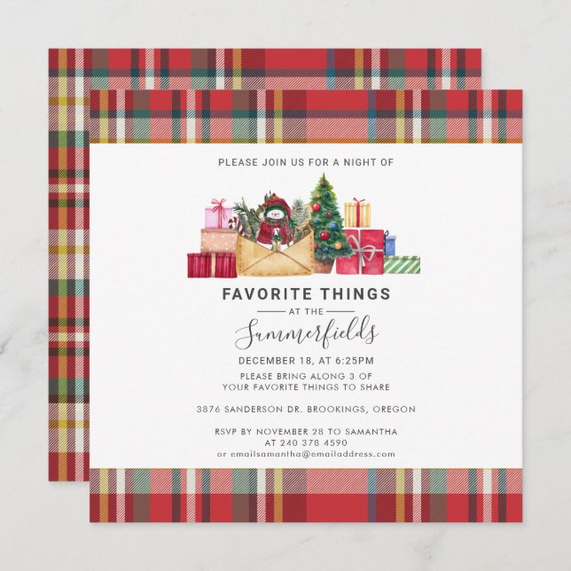 Christmas Holidays Favourite Things Rustic Plaid Invitation (Front/Back)