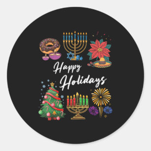 Christmas Holidays Feliz Navidad Hanukkah Kwanzaa Classic Round Sticker