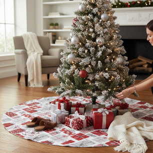 Christmas Holidays Festive Red Silver Modern Gifts Brushed Polyester Tree Skirt