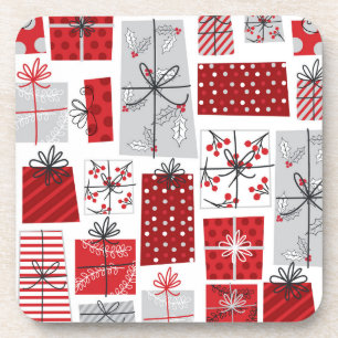 Christmas Holidays Festive Red Silver Modern Gifts Coaster