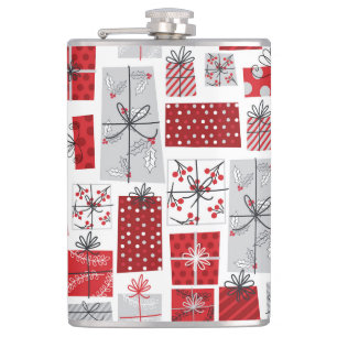 Christmas Holidays Festive Red Silver Modern Gifts Hip Flask