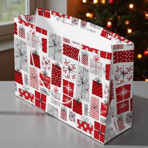 Christmas Holidays Festive Red Silver Modern Gifts Large Gift Bag
