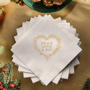 Christmas holidays gold mistletoe heart peace love foil napkins