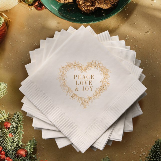 Christmas holidays gold mistletoe heart peace love foil napkins (Creator Uploaded)
