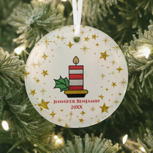 Christmas Holidays Gold Stars Candle Glitter  Glass Tree Decoration