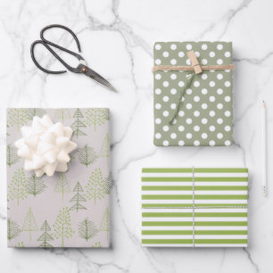 Christmas Holidays Green Matte Pine Trees Wrapping Paper Sheet