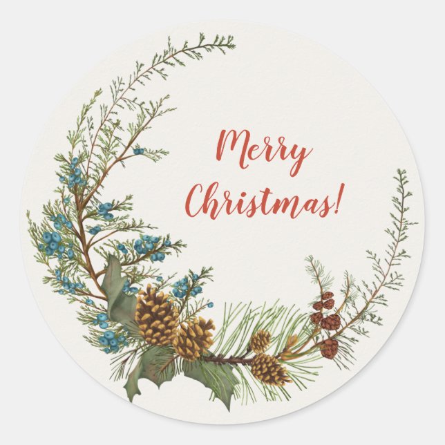 Christmas Holidays Greenery Classic Round Sticker (Front)