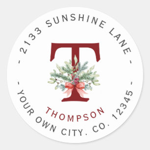 Christmas Holidays Greenery Monogram Address Label