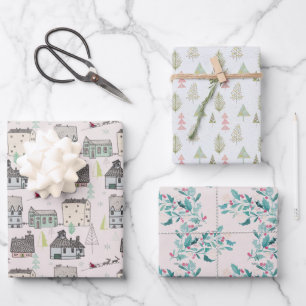Christmas Holidays Hygge Nordic Holly Berries Wrapping Paper Sheet