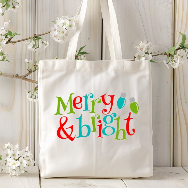 Christmas Holidays Merry And Bright Typography Tote Bag (Creator Uploaded)
