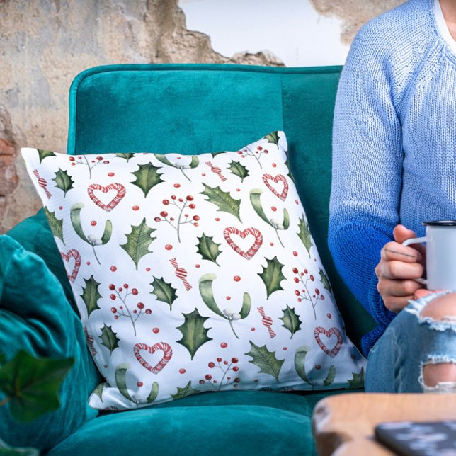 Christmas Holidays Mistletoe Holly Candy Canes Cushion (Creator Uploaded)