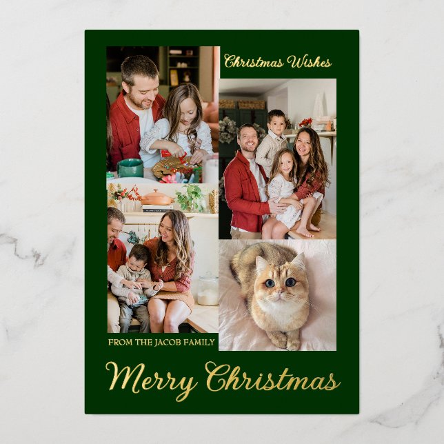 Christmas holidays Modern Typography Photo Collage Foil Holiday Card (Front)