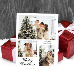 Christmas holidays Modern Typography Three-Photo Holiday Postcard