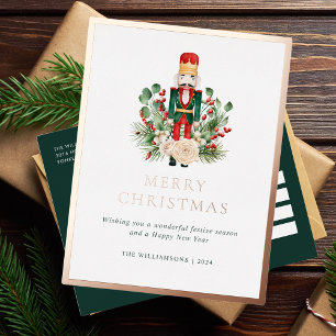 Christmas Holidays Nutcracker Greenery Elegant Foil Holiday Postcard