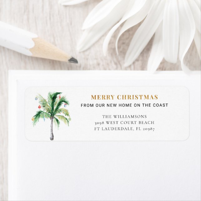 Christmas Holidays Palm Tree Moving Address Return Address Label (Insitu)