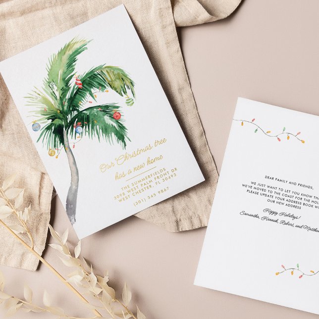 Christmas Holidays Palm Tree Moving Announcement (Palm Tree Script Boho Christmas Holidays Family Moving Announcement)