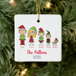 Christmas Holidays Personalised Family With Pet Ceramic Ornament