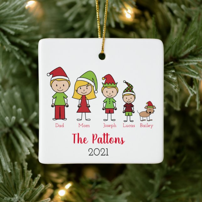 Christmas Holidays Personalised Family With Pet Ceramic Ornament (Tree)