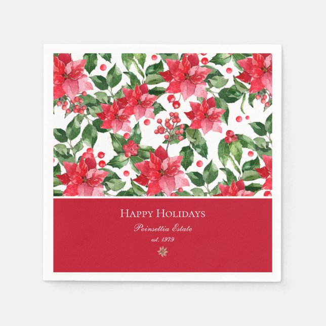 Christmas Holidays Personalised Poinsettia Pattern Napkin (Front)