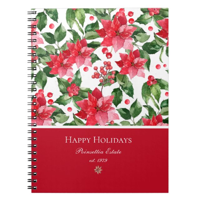 Christmas Holidays Personalised Poinsettia Pattern Notebook (Front)