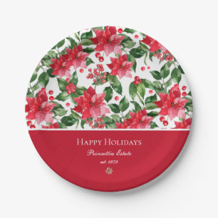 Christmas Holidays Personalised Poinsettia Pattern Paper Plate
