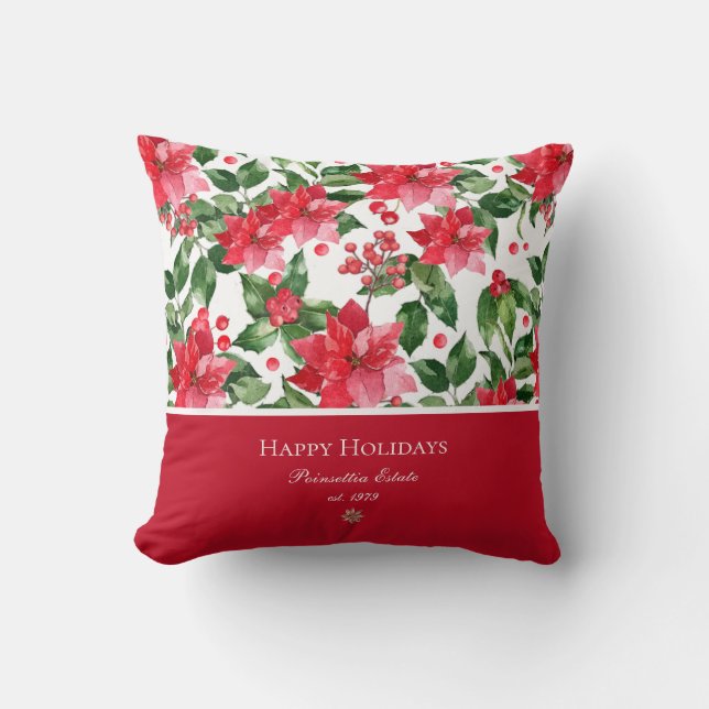 Christmas Holidays Personalized Poinsettia Pattern Cushion (Front)