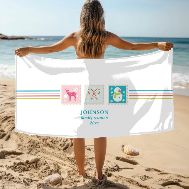 Christmas Holidays Postage Stamp Family Reunion Beach Towel (Creator Uploaded)