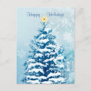 Christmas Holidays Postcard. Snowy tree Holiday Postcard
