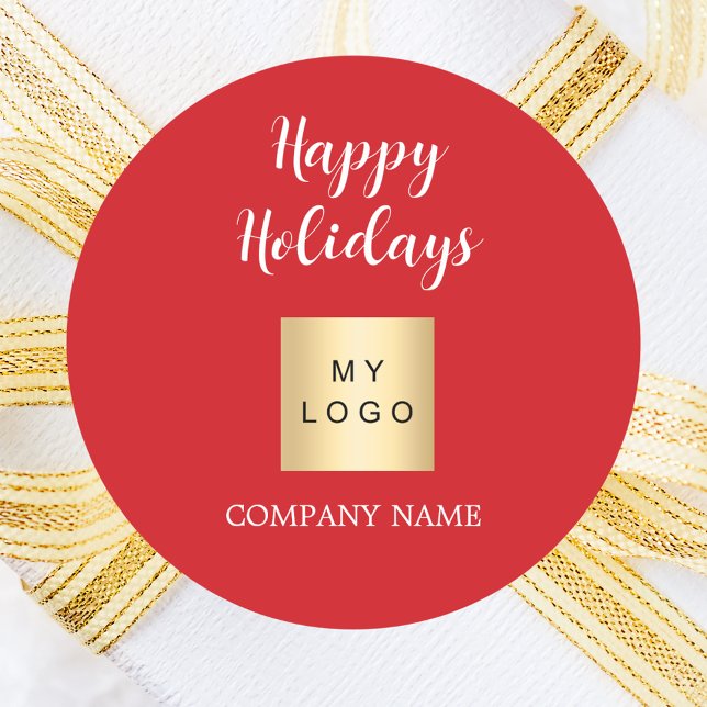 Christmas holidays red business logo classic round sticker (Creator Uploaded)
