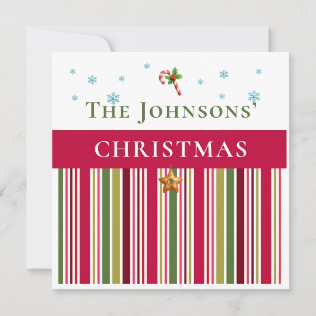 Christmas Holidays - Red, Green & Gold Stripes Invitation (Front)
