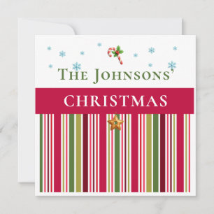 Christmas Holidays - Red, Green & Gold Stripes Invitation