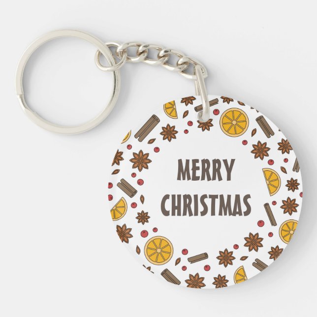 Christmas holidays red mulled wine spicy  key ring (Front)
