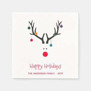 Christmas holidays reindeer white red name napkin