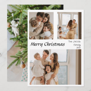 Christmas holidays Script Centred Three-Photo Holiday Card