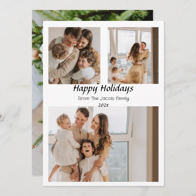  Christmas holidays Script Centred Three-Photo  Holiday Card (Front/Back)
