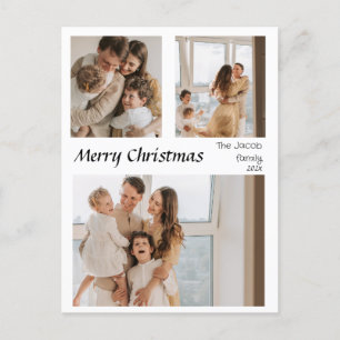 Christmas holidays Script Centred Three-Photo Holiday Postcard