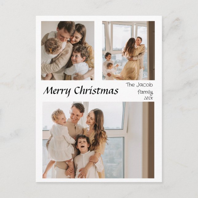  Christmas holidays Script Centred Three-Photo  Holiday Postcard (Front)