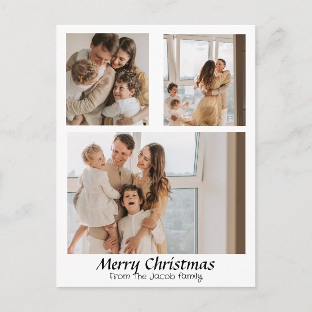  Christmas holidays Script Centred Three-Photo   Holiday Postcard (Front)