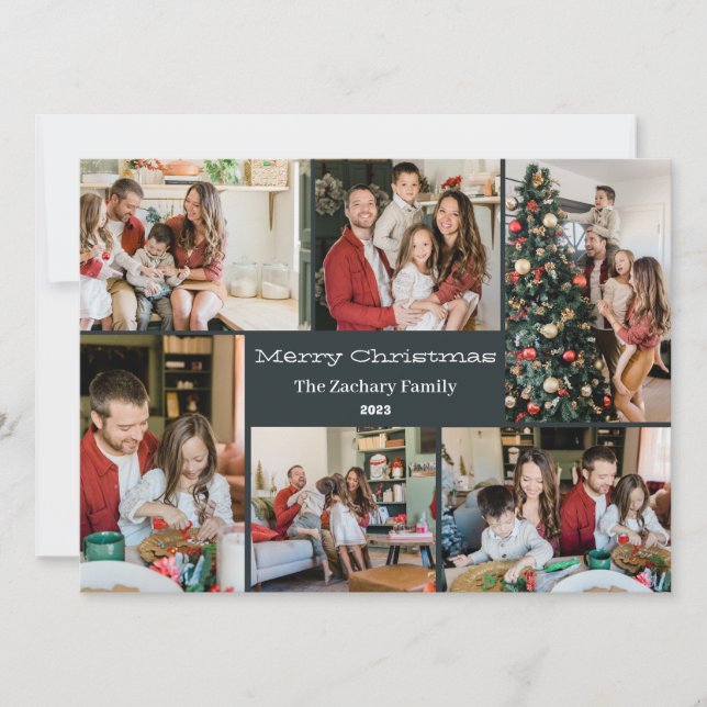  Christmas holidays Script Family Photo Collage Holiday Card (Front)