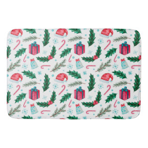Christmas Hollies, Santa Hats and Candy Canes Bath Mat