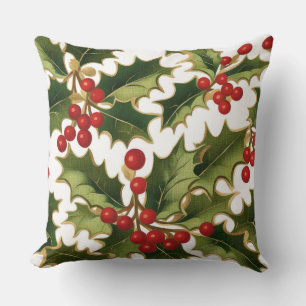 Christmas Holly and Berries, Whimsical Christmas  Cushion